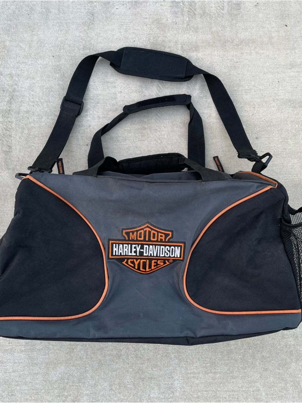 Vintage Harley-Davidson Black Gray Duffel with Orange Trim